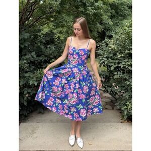 Vintage 1980s Floral Sundress Garden Party 80s 90s Cottagecore 1950s Style S / M